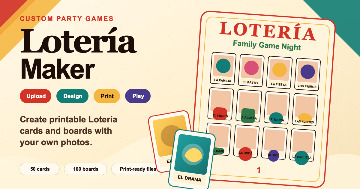 Preview of a custom Lotería board and cards