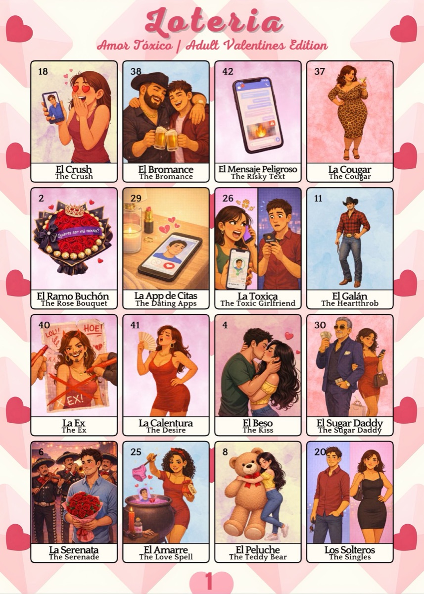 Amor Tóxico Lotería 5x7 sample board number one