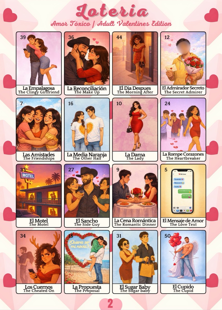 Amor Tóxico Lotería 5x7 sample board number two