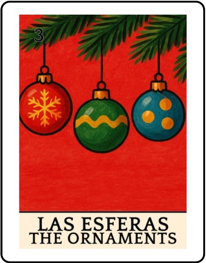 Las Esferas Latino Christmas Lotería card