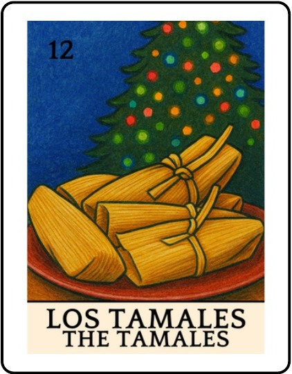 Los Tamales Latino Christmas Lotería card