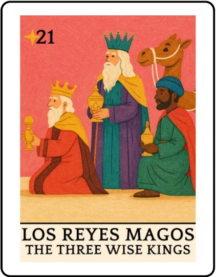Los Reyes Magos Latino Christmas Lotería card