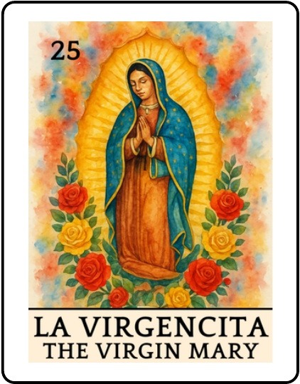 La Virgencita Latino Christmas Lotería card