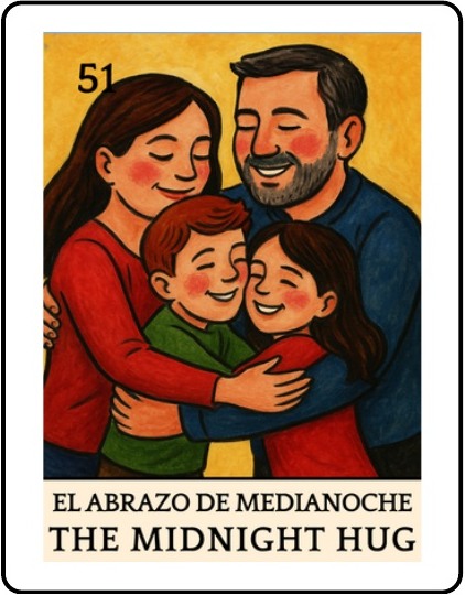 El Abrazo de Medianoche Latino Christmas Lotería card