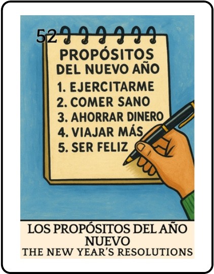 Los Propósitos del Año Nuevo Latino Christmas Lotería card