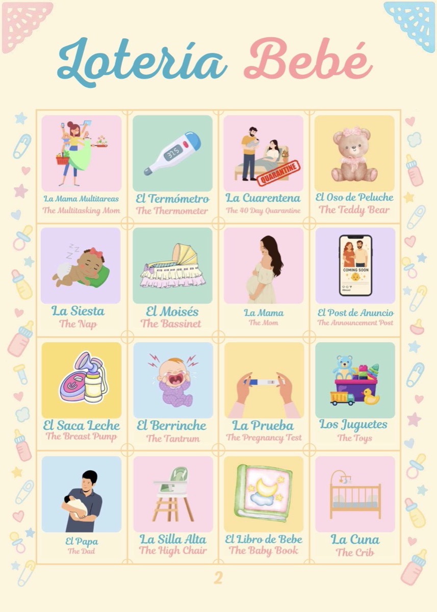 Sample 5x7 Lotería Bebé board number two