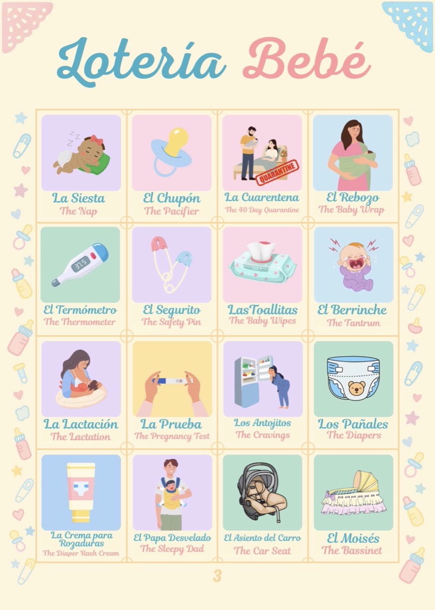 Sample 5x7 Lotería Bebé board number three