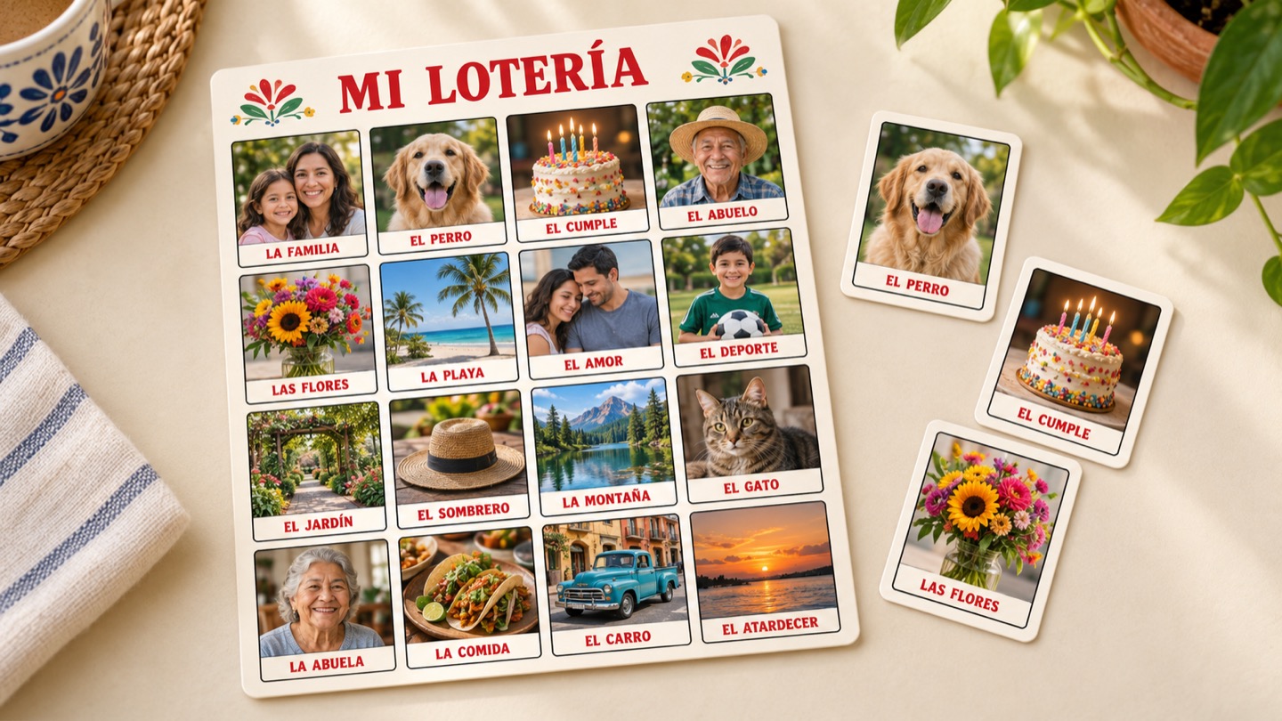 Illustrative photo Lotería board with three matching calling cards