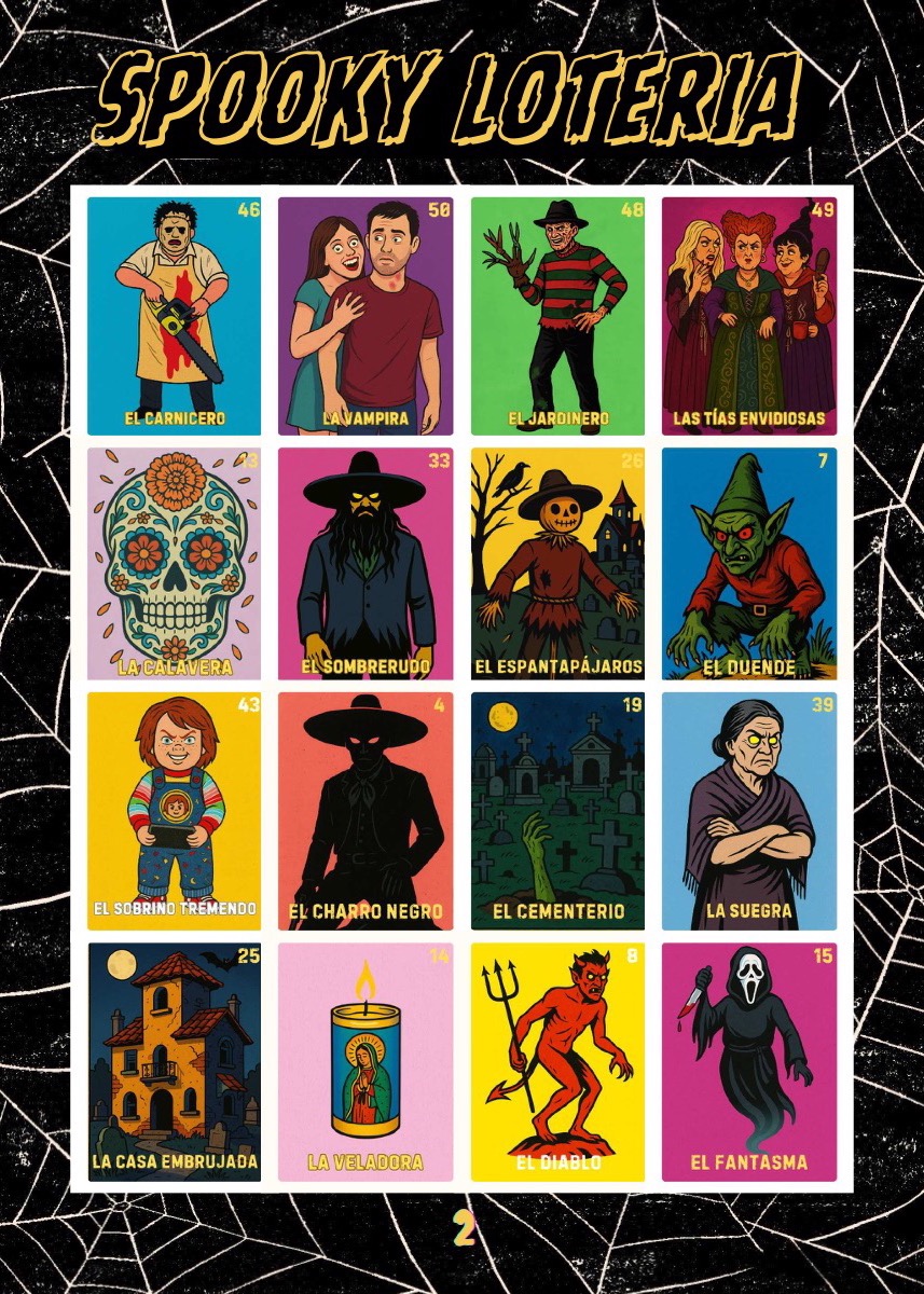 Tabla 5x7 de muestra dos de Spooky Lotería