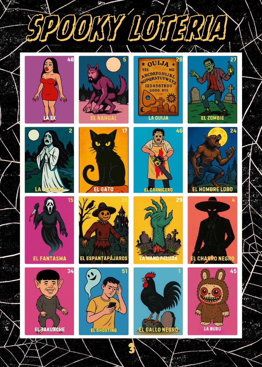 Tabla 5x7 de muestra tres de Spooky Lotería