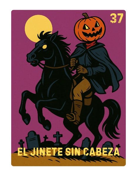 El Jinete Sin Cabeza Spooky Lotería card